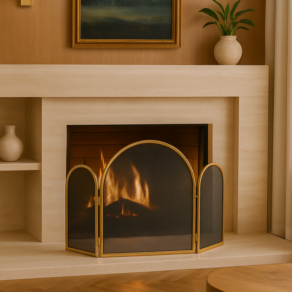 Parascintille in ottone d’epoca con pannelli arcuati