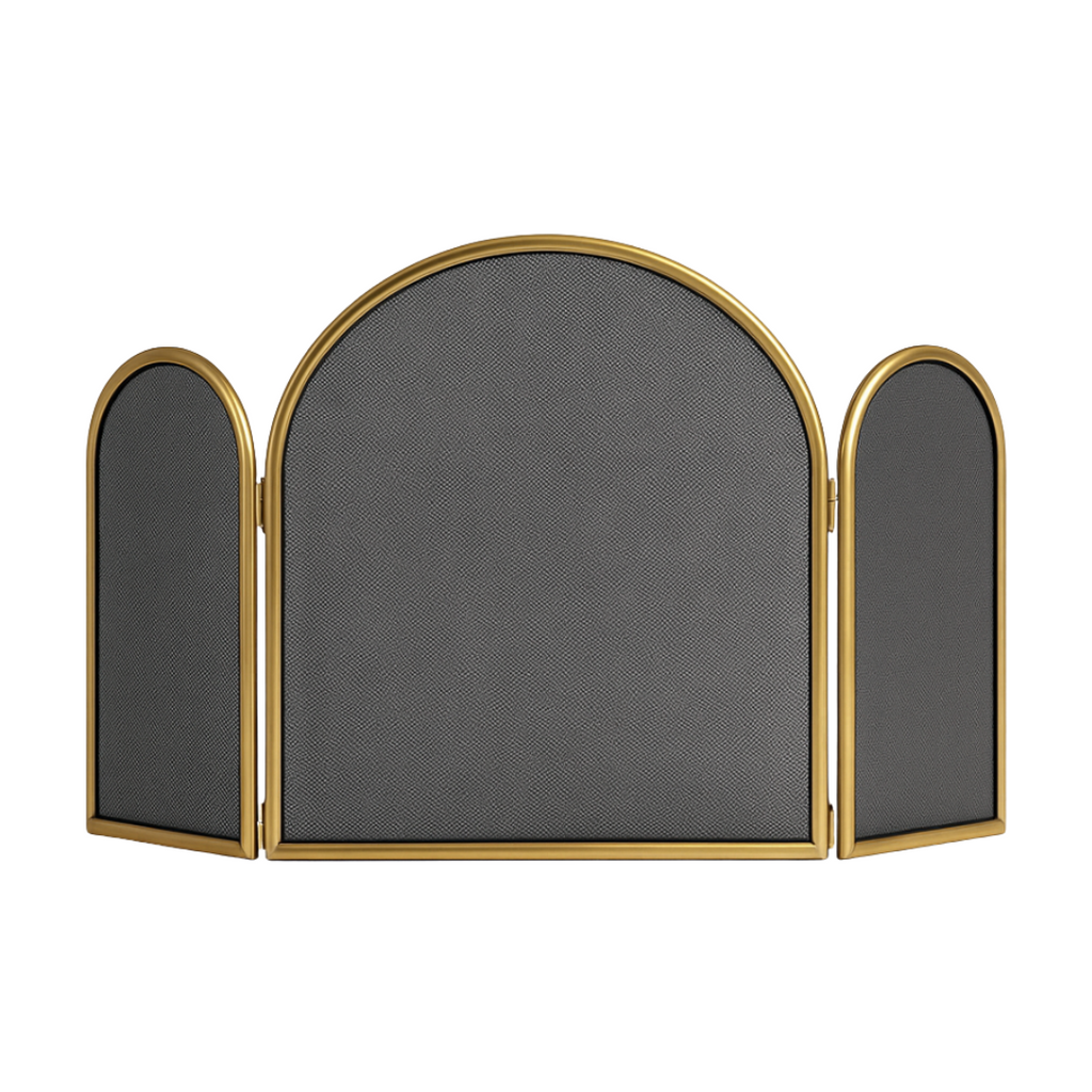 Parascintille in ottone d’epoca con pannelli arcuati